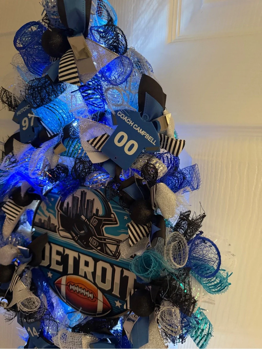 Detroit Football Themed Door Swag Wreath Handmade Hutchinson St. Brown Wright